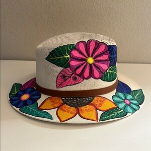Hand-Painted Floral Wide-Brim Hat